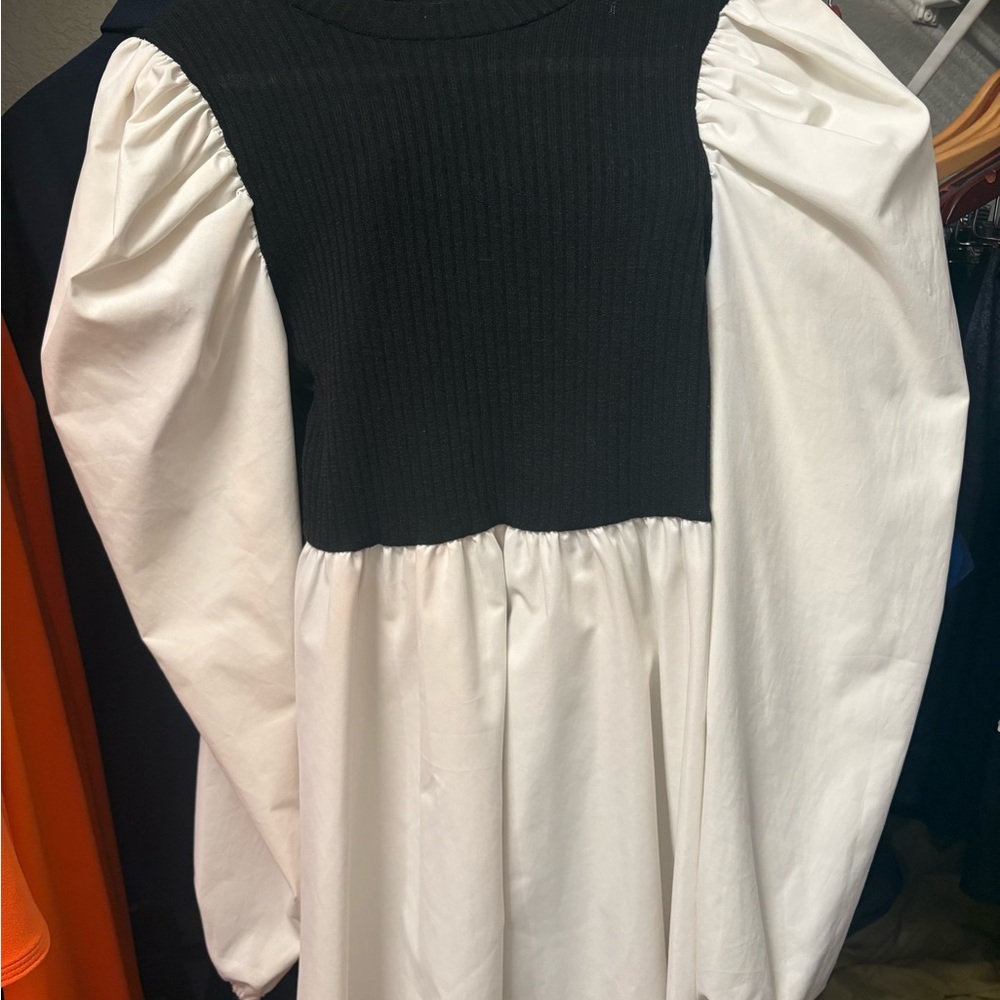 Black and White Puff Sleeve Dress